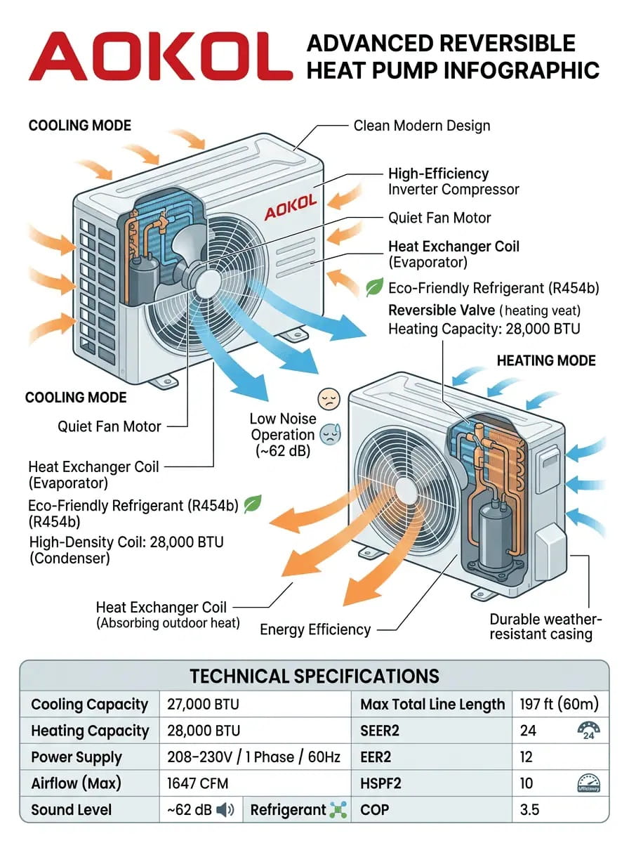 aokol heat pump winter performance snow